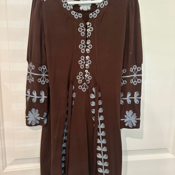 Girls embroidered dress, size 8yes, Papo d'Anjo, brown. blue - Picture 1 of 5